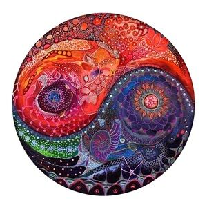 Intricate Red and Purple yingyang Mandela Wooden Puzzle